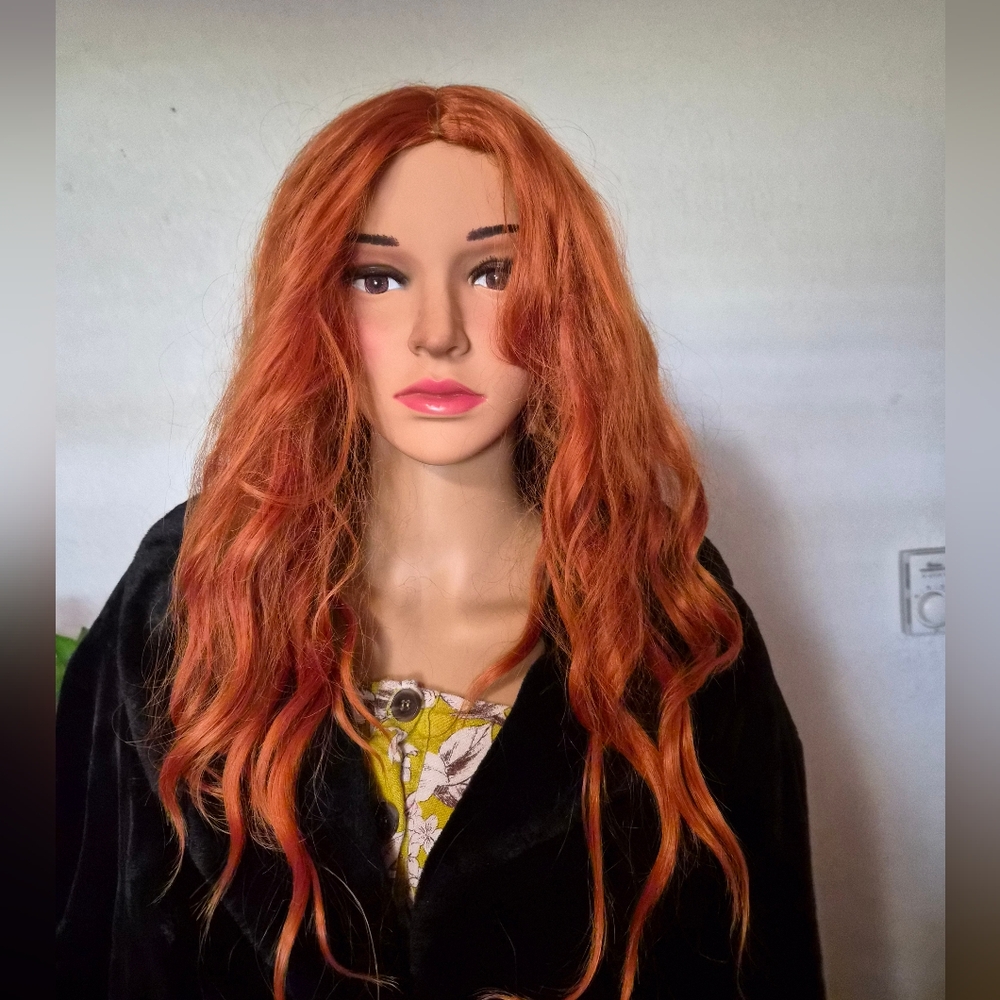 Women's Long Wavy Orange Wig